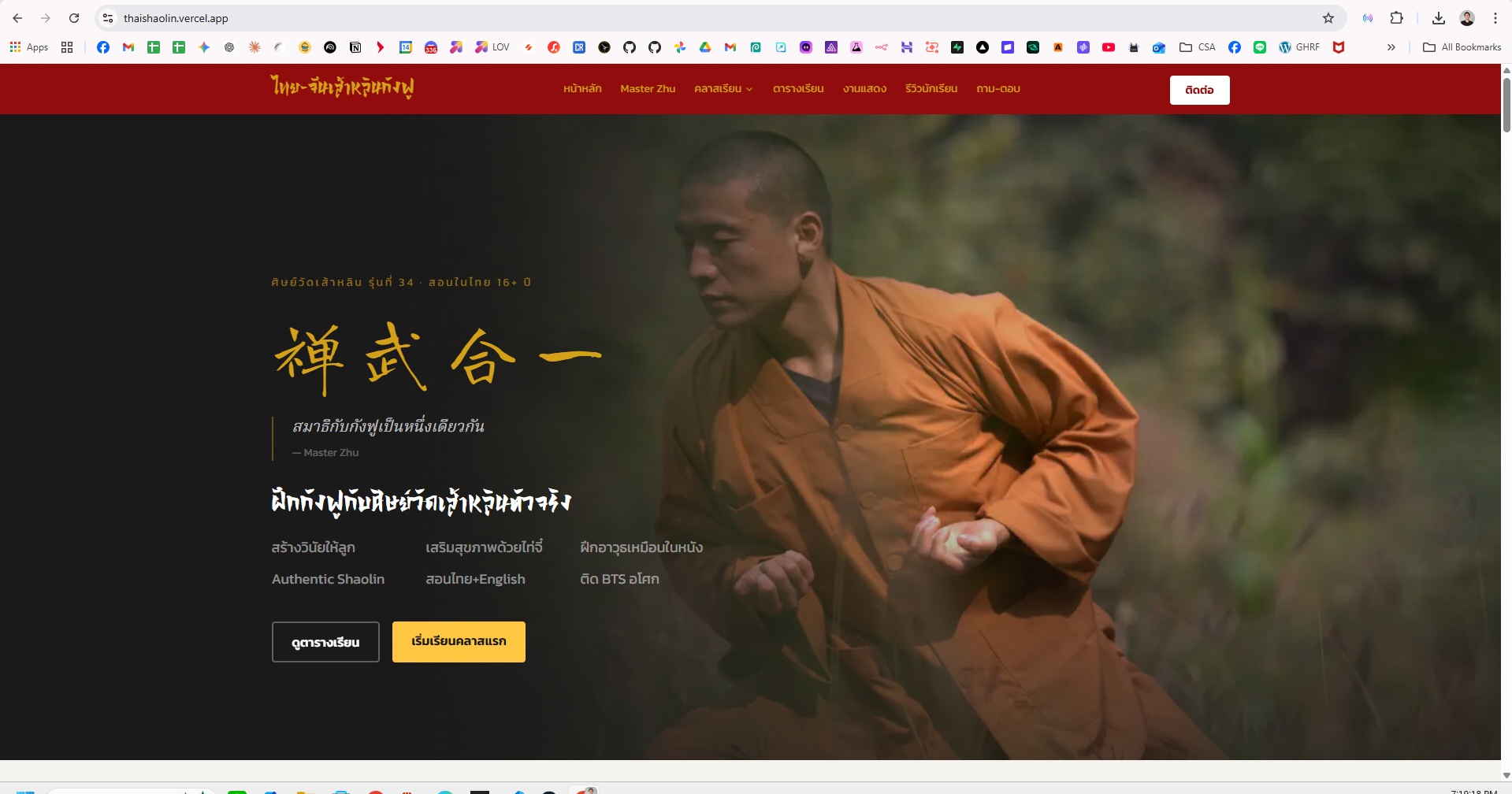 Homepage hero — cinematic Master Zhu + 禅武合一
